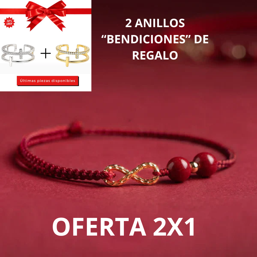 OFERTA 2x1 Pulsera "Hilo Rojo Cinabrio" + 2 Anillos Bendiciones de regalo
