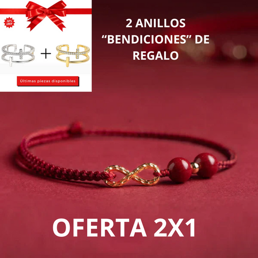 OFERTA 2x1 Pulsera "Hilo Rojo Cinabrio" + 2 Anillos Bendiciones de regalo
